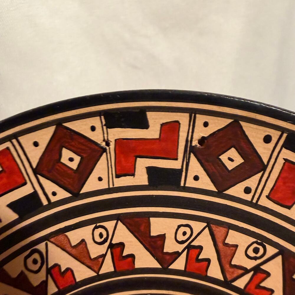 VTG Peruvian Andean Style Inti Sun Mama Quilla Moon Hand Painted Wood Plate 6" - Picture 6 of 6